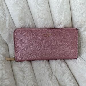 Kate Spade Large Glimmer Continental Wallet Pink Sparkle Glitter